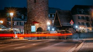 Preview wallpaper tower, building, road, city, old, night, long exposure