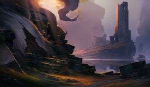 Preview wallpaper tower, building, ruins, art