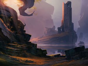 Preview wallpaper tower, building, ruins, art