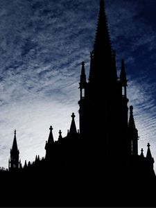 Preview wallpaper tower, building, silhouette, twilight, dark