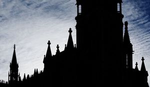 Preview wallpaper tower, building, silhouette, twilight, dark