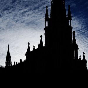 Preview wallpaper tower, building, silhouette, twilight, dark