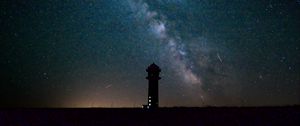 Preview wallpaper tower, building, silhouette, milky way, stars, night
