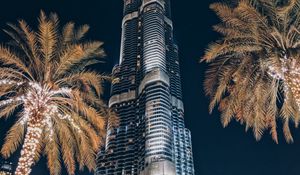 Preview wallpaper tower, building, skyscraper, architecture, palm trees