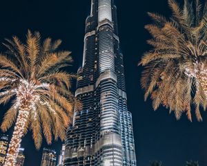 Preview wallpaper tower, building, skyscraper, architecture, palm trees