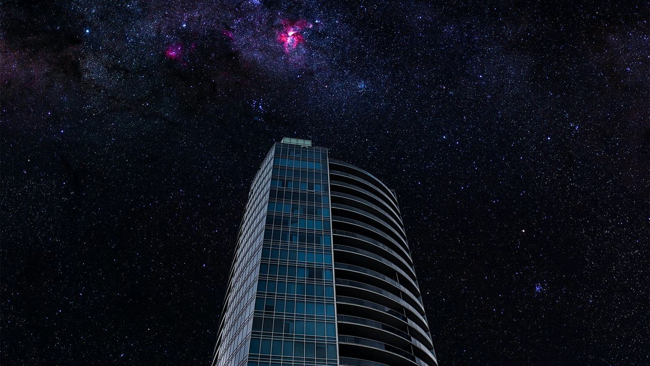 Wallpaper tower, building, space, sky, night