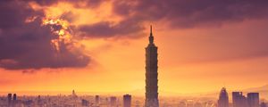 Preview wallpaper tower, building, taipei, taiwan, china, sky, clouds, sun ray