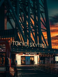 Preview wallpaper tower, building, tokyo skytree, tokyo, japan, evening