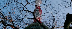 Preview wallpaper tower, building, tree, branches, bottom view