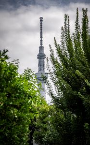 Preview wallpaper tower, building, trees, leaves