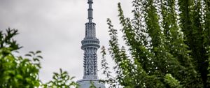 Preview wallpaper tower, building, trees, leaves