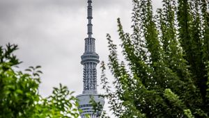 Preview wallpaper tower, building, trees, leaves