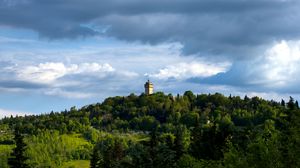 Preview wallpaper tower, building, trees, hill, nature