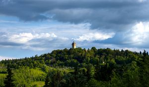 Preview wallpaper tower, building, trees, hill, nature