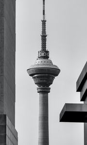 Preview wallpaper tower, buildings, architecture, black-and-white, bw