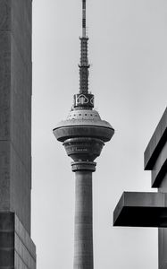 Preview wallpaper tower, buildings, architecture, black-and-white, bw