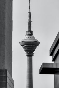 Preview wallpaper tower, buildings, architecture, black-and-white, bw