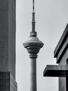 Preview wallpaper tower, buildings, architecture, black-and-white, bw