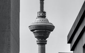 Preview wallpaper tower, buildings, architecture, black-and-white, bw