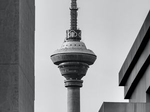 Preview wallpaper tower, buildings, architecture, black-and-white, bw