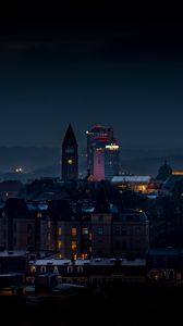 Preview wallpaper tower, buildings, architecture, night, lights, city