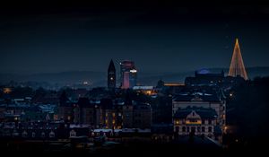 Preview wallpaper tower, buildings, architecture, night, lights, city