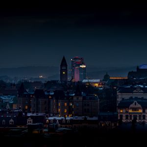 Preview wallpaper tower, buildings, architecture, night, lights, city
