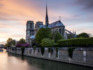 Preview wallpaper tower, buildings, architecture, embankment, river