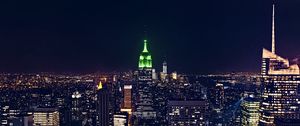 Preview wallpaper tower, buildings, city, lights, night