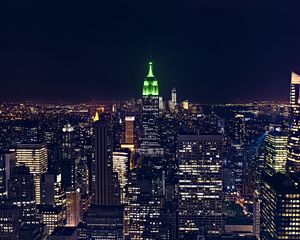 Preview wallpaper tower, buildings, city, lights, night