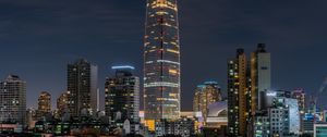 Preview wallpaper tower, buildings, city, architecture, night, backlight