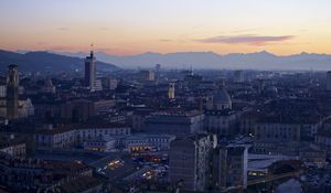 Preview wallpaper tower, buildings, city, sunrise