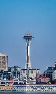 Preview wallpaper tower, buildings, embankment, water, seattle, usa