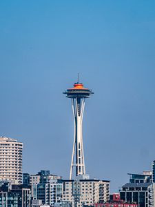 Preview wallpaper tower, buildings, embankment, water, seattle, usa