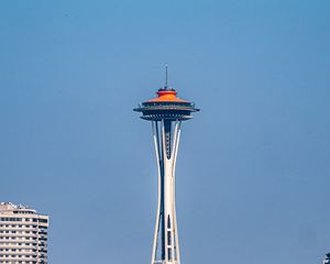 Preview wallpaper tower, buildings, embankment, water, seattle, usa