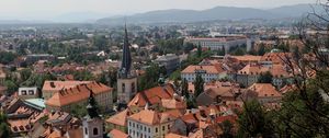 Preview wallpaper tower, buildings, houses, roofs, city, ljubljana, slovenia