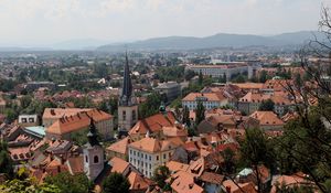 Preview wallpaper tower, buildings, houses, roofs, city, ljubljana, slovenia