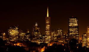Preview wallpaper tower, buildings, lights, night, city