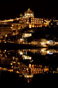 Preview wallpaper tower, buildings, lights, water, reflection, night