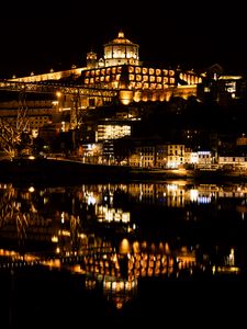 Preview wallpaper tower, buildings, lights, water, reflection, night