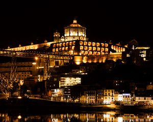 Preview wallpaper tower, buildings, lights, water, reflection, night