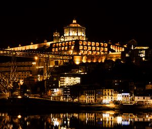 Preview wallpaper tower, buildings, lights, water, reflection, night