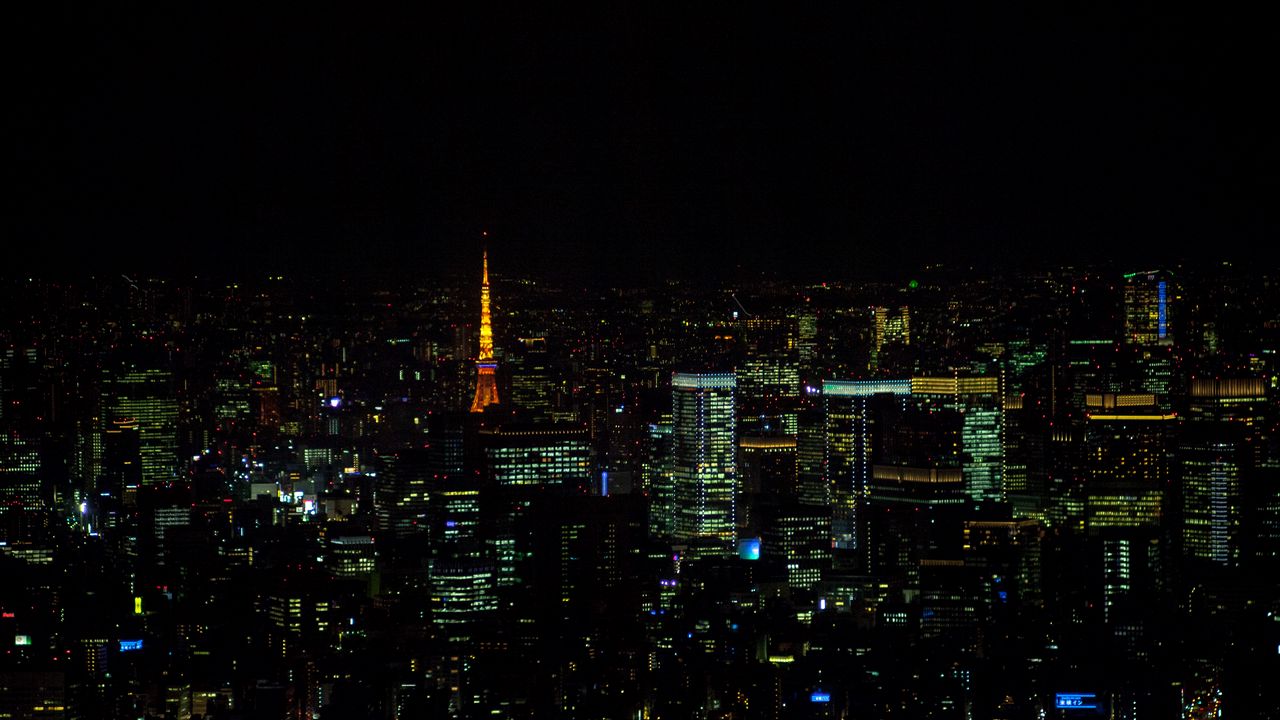 Wallpaper tower, buildings, lights, city, night