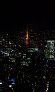 Preview wallpaper tower, buildings, lights, city, night