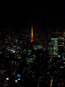 Preview wallpaper tower, buildings, lights, city, night