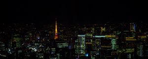 Preview wallpaper tower, buildings, lights, city, night