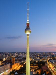 Preview wallpaper tower, buildings, lights, city, berlin, germany