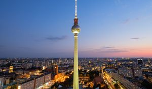 Preview wallpaper tower, buildings, lights, city, berlin, germany