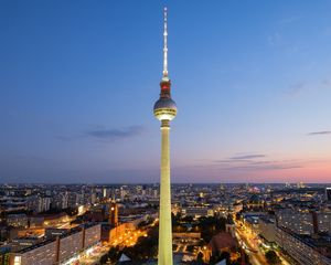 Preview wallpaper tower, buildings, lights, city, berlin, germany