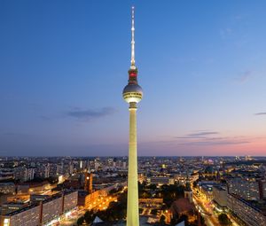 Preview wallpaper tower, buildings, lights, city, berlin, germany